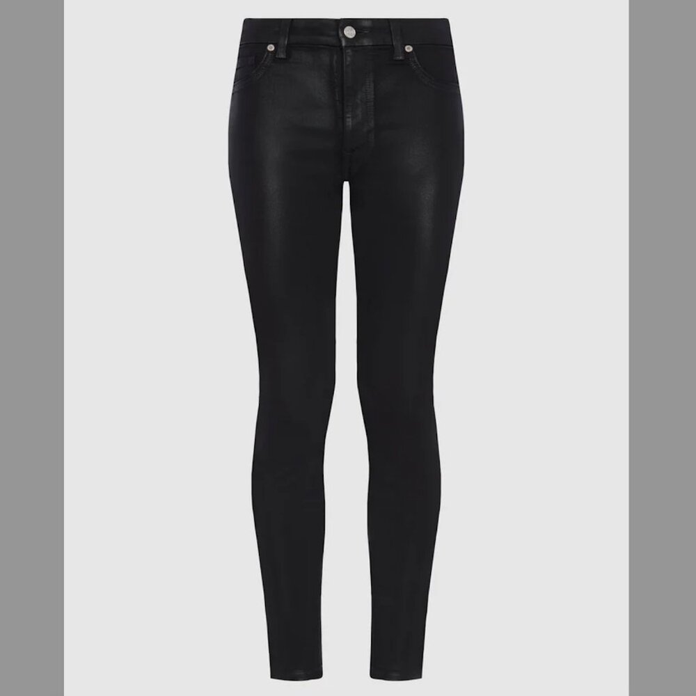 7 FOR ALL MANKIND B(air) High Waist Ankle Skinny, Coated Black, 28 NWOT